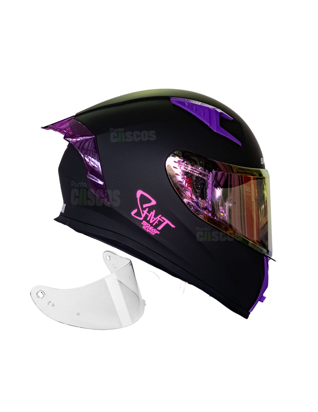 Casco Integral Shaft 526 SP Negro Plano Fucsia