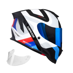Casco Integral X-Sports V151 Bramdo Blanco Azul Rojo + Visor iridium Azul