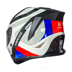 Casco Integral X-Sports V151 Bramdo Blanco Azul Rojo + Visor iridium Fuego