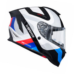 Casco Integral X-Sports V151 Bramdo Blanco Azul Rojo + Visor iridium Fuego