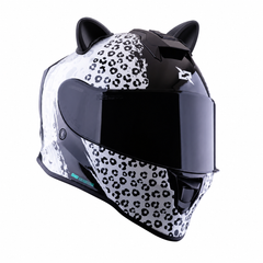 Casco Integral X-Sports V151 Amazonas Blanco Negro + Orejas de Gato Adhesivas