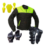 Combo Chaqueta protección Certificada + Rodilleras Articuladas Shaft 307 + Guantes de protección
