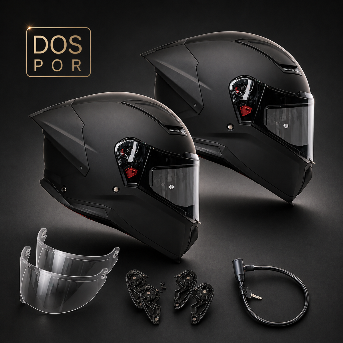 Combo 2 Cascos Integrales X-Sports Helios Solid Negro Mate