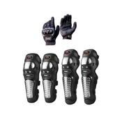 Combo de protección para motociclista Kit de Rodilleras y Coderas Metalicas GX + Guantes Race Tribe