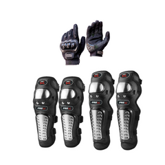 Combo de protección para motociclista Kit de Rodilleras y Coderas Metalicas GX + Guantes Race Tribe