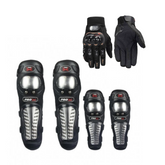 Combo de protección para motociclista Kit de Rodilleras y Coderas Metalicas GX + Guantes Probiker