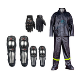 Combo Traje impermeable + Rodilleras y Coderas Metalicas + Guantes