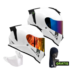 Combo 2 Cascos Integral X-Sports V151 Solid Blanco + Visor Iridium + Tubular