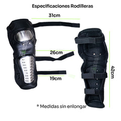 Combo de protección para motociclista Kit de Rodilleras y Coderas Metalicas GX + Guantes Race Tribe