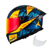 Casco integral MT Braker 2 Fury Azul Amarillo + Visor Iridium Fuego