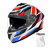 Casco integral SMK Typhoon Sparko Blanco Azul Rojo Brillo + Pinlock 70