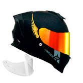 Casco Integral X-Sports V151 Solid Negro Mate + Visor Iridium Fuego + Alas Adhesivas