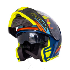 Casco Abatible Fibra Tera Open FT Amarillo Azul