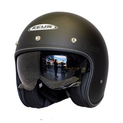 Casco Abierto ZEUS 389 Tipo Custom Negro Mate + Burbuja Plata