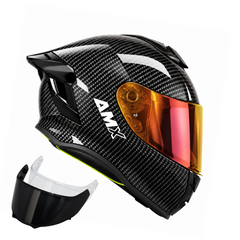 Casco Integral AMX Stream Carbon Fyber + Visor Oro rojo + Visor Negro