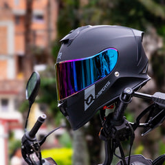 Casco Integral X-Sports V151 Solid Negro Mate + Visor Iridium Rainbow