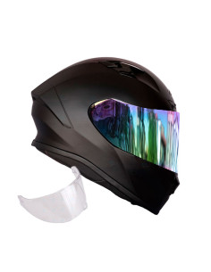 Casco Integral ZEUS 826 Negro Mate + Visor Iridium rosa