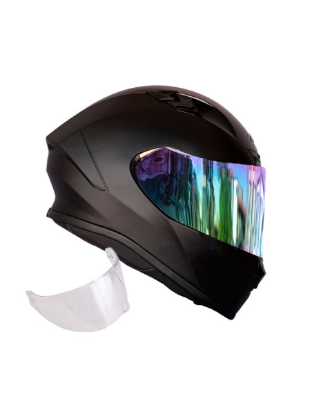 Casco Integral ZEUS 826 Negro Mate + Visor Iridium rosa