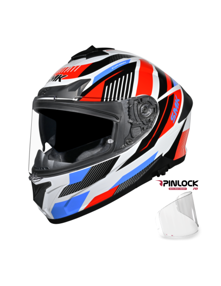 Casco integral SMK Typhoon Sparko Blanco azul rojo Brillo con Pinlock 70