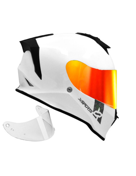 Casco Integral X-Sports V151 Blanco Brillo + Visor Iridium fuego
