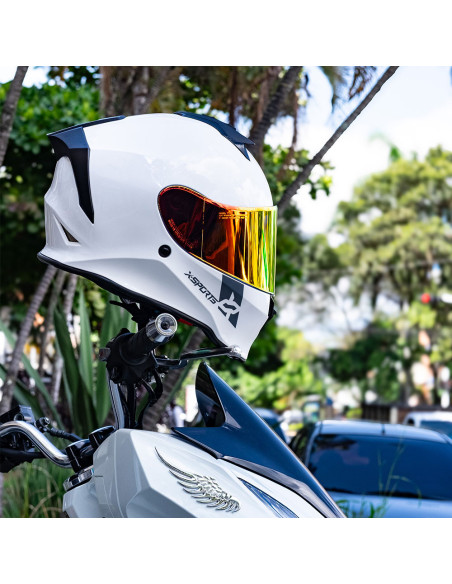 Casco Integral X-Sports V151 Blanco Brillo + Visor Iridium fuego