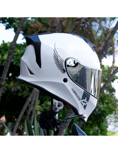 Casco Integral X-Sports V151 Blanco Brillo + Visor Iridium Plata + Alas adhesivas