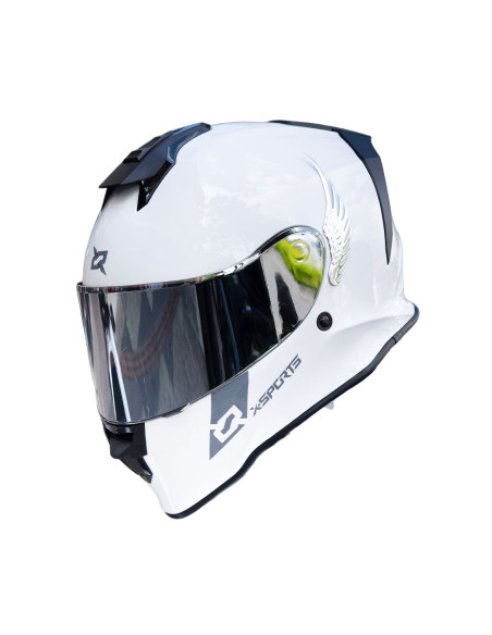 Casco Integral X-Sports V151 Blanco Brillo + Visor Iridium Plata + Alas adhesivas