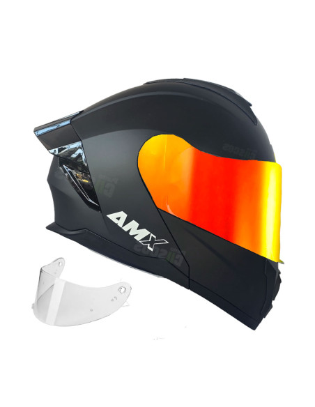 Casco Abatible AMX Nexo Negro mate con luz led + Visor Iridium fuego