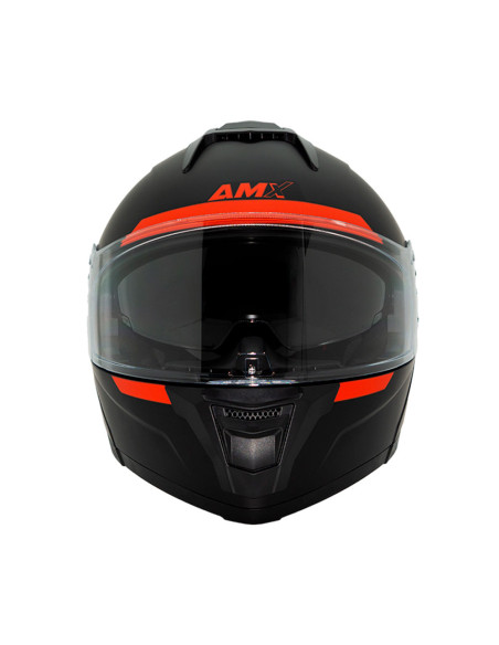 Casco Abatible AMX Nexo Nitro Negro Rojo con luz led + Visor iridium fuego