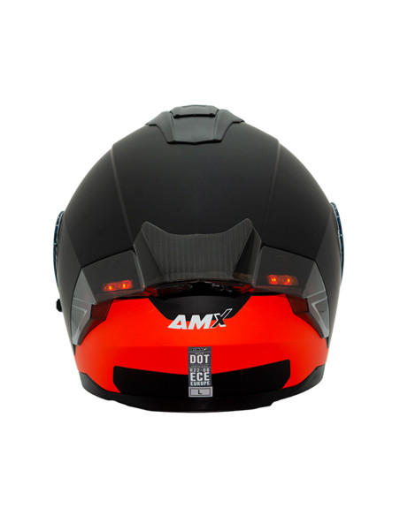 Casco Abatible AMX Nexo Nitro Negro Rojo con luz led + Visor iridium fuego