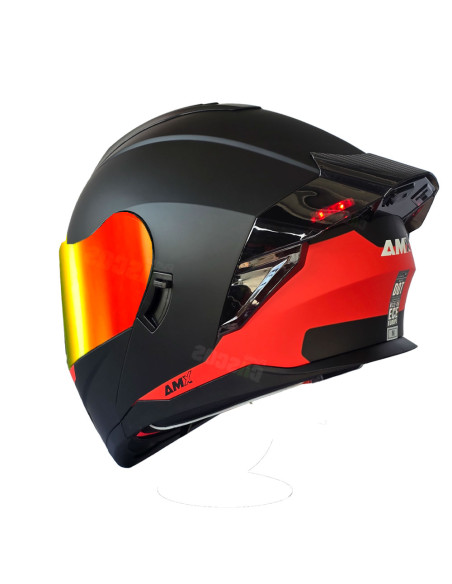 Casco Abatible AMX Nexo Nitro Negro Rojo con luz led + Visor iridium fuego