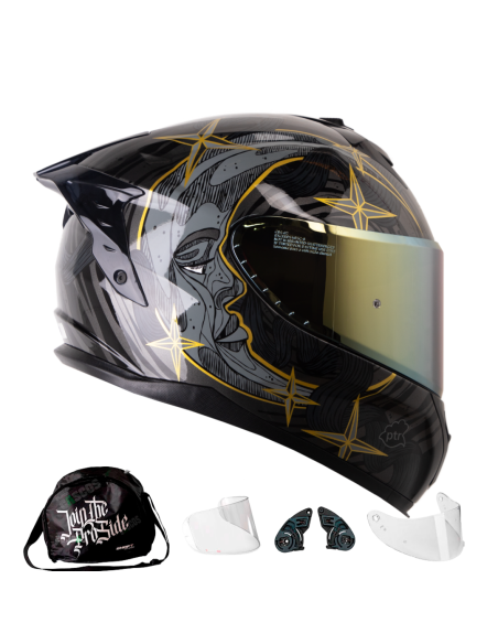 Casco Integral Shaft pro 610DV Eclipce Gris Dorado Edición Especial