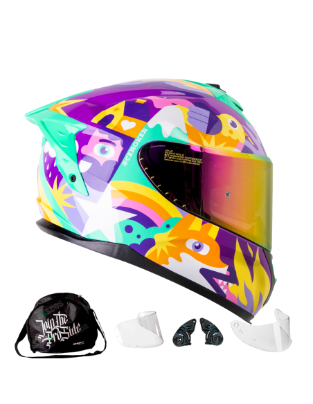 Casco Integral Shaft pro 610DV Magic Word Menta Morado Edición Especial