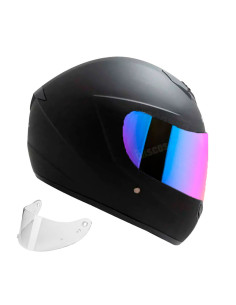 Casco Integral KNT 878 Negro mate + Visor iridium Fucsia