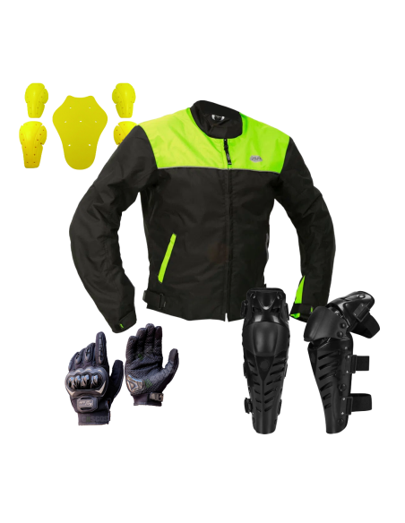 Combo Chaqueta protección Certificada + Rodilleras Raptor Pro + Guantes Racer