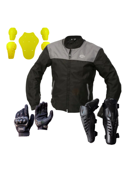 Combo Chaqueta protección Certificada + Rodilleras Raptor Pro + Guantes Racer
