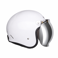 Casco Abierto ZEUS 389 Tipo Custom Blanco Brillo + Burbuja Plata