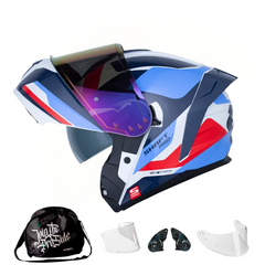 Casco Abatible Shaft Pro 4200 Burnt Gris Claro Azul | Pinlock Antiempañante
