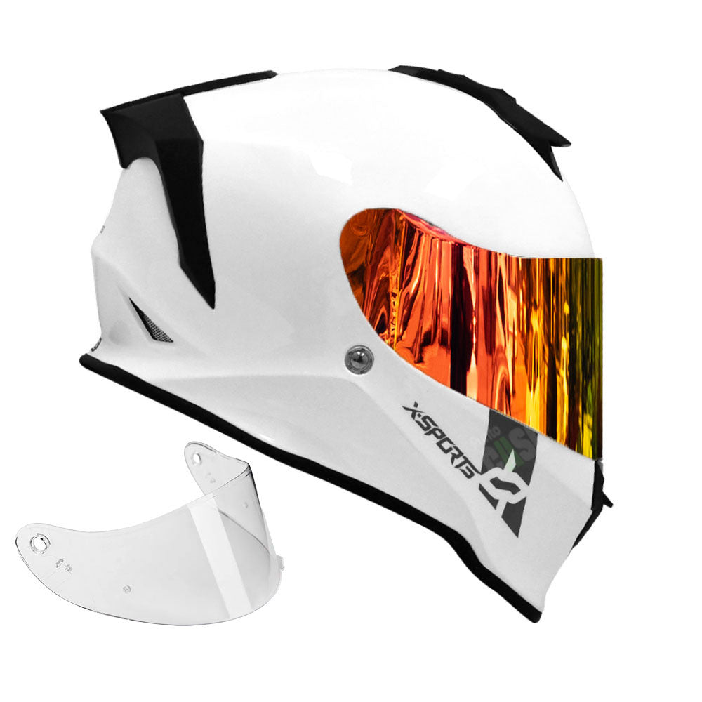 Casco Integral X-Sports V151 Solid Blanco + Visor Iridium Fuego
