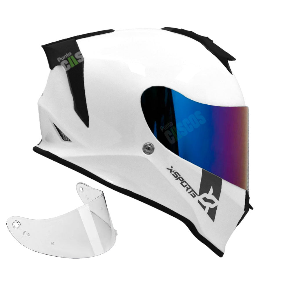 Casco Integral X-Sports V151 Solid Blanco + Visor Iridium Morado