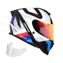 Casco Integral X-Sports V151 Bramdo Blanco Azul Rojo + Visor iridium Fuego