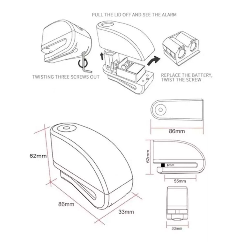 Candado Freno De Disco Con Alarma Para Moto