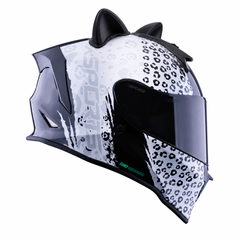 Casco Integral X-Sports V151 Amazonas Blanco Negro + Orejas de Gato Adhesivas