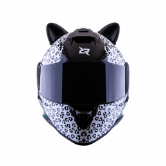 Casco Integral X-Sports V151 Amazonas Blanco Negro + Orejas de Gato Adhesivas