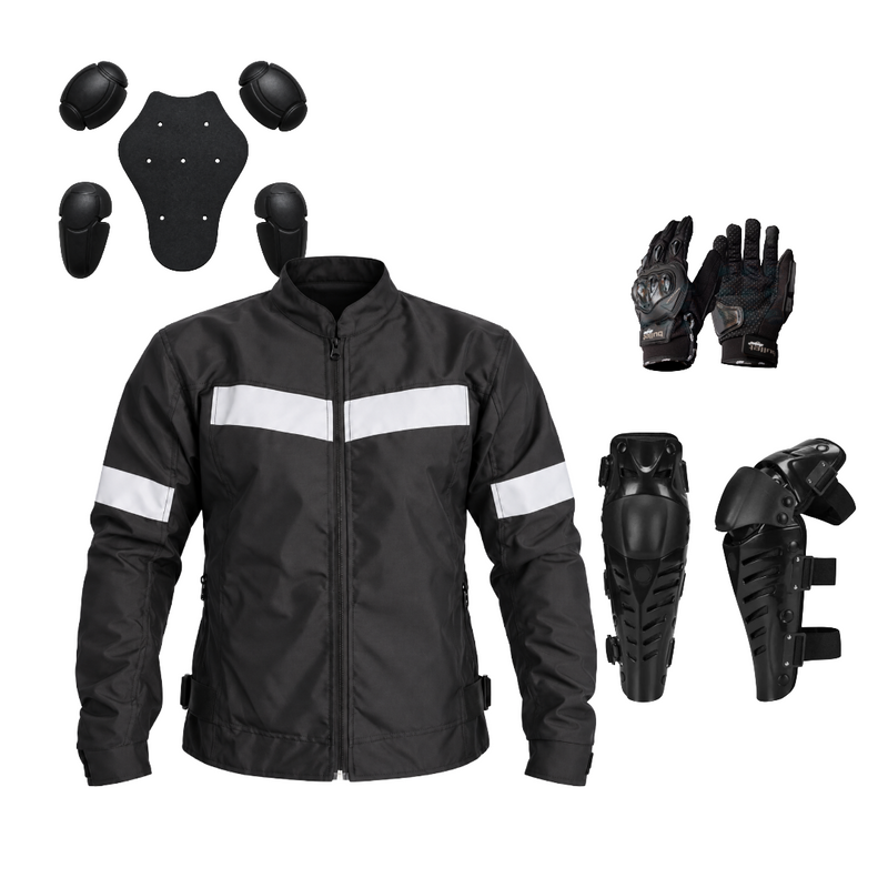 Combo Chaqueta protección Institucional Plus Spring + Rodilleras Raptor + Guantes Bullet