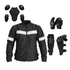 Combo Chaqueta protección Institucional Plus Spring + Rodilleras Raptor + Guantes Bullet