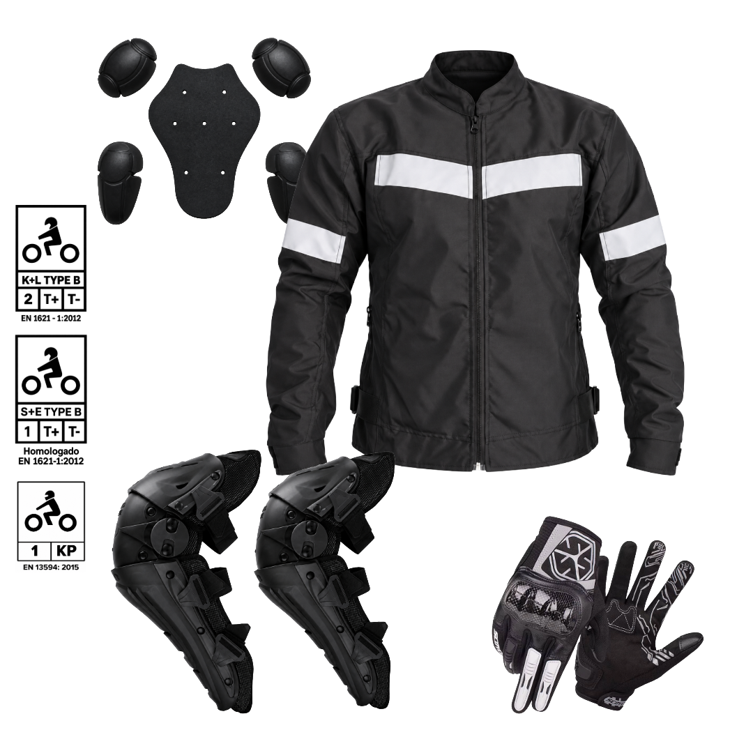 Combo Full Certificado Chaqueta Protección Inst Plus + Rodilleras shaft 313+ Guantes MC122