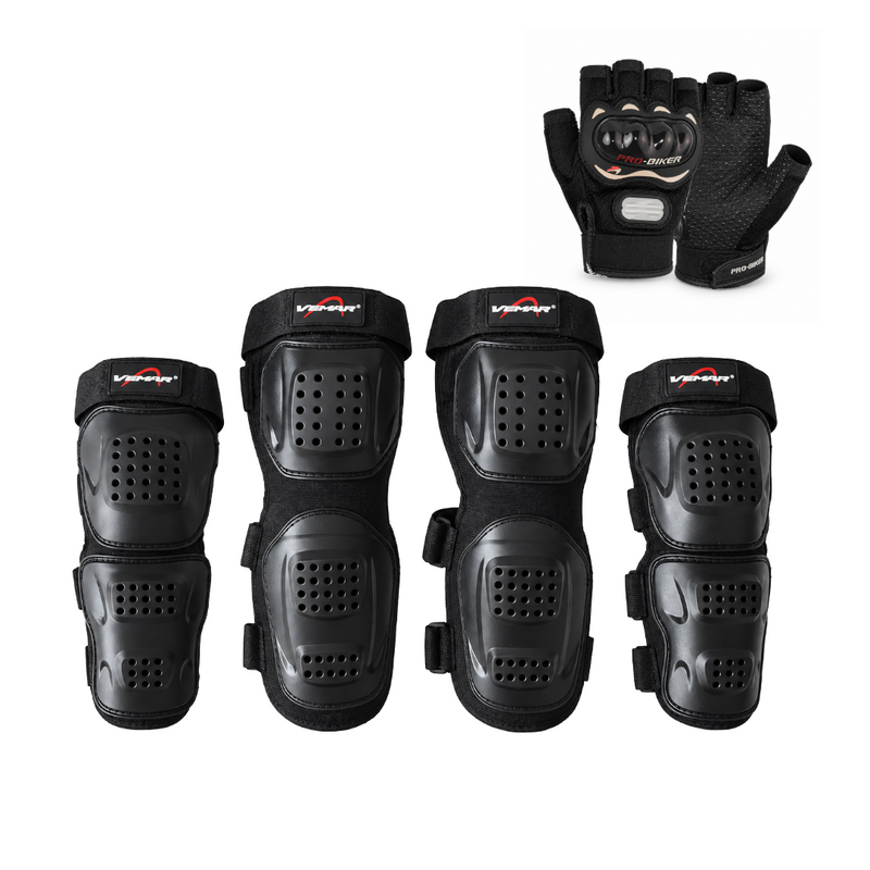 Combo Rodilleras y coderas Vemar + Guantes Medio dedo Probiker