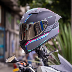 Casco integral Spartan Fenix Slab Negro Fucsia Verde