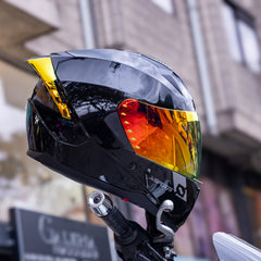 Casco Integral X-Sports M67 Solid Negro Brillo Visor Iridium Rojo